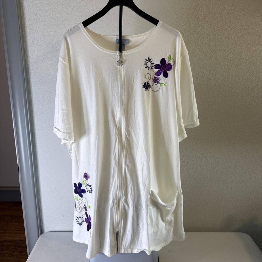 Liz & Me Women's White Dress Floral Embroidered Short Sleeve Plus Size 4XL